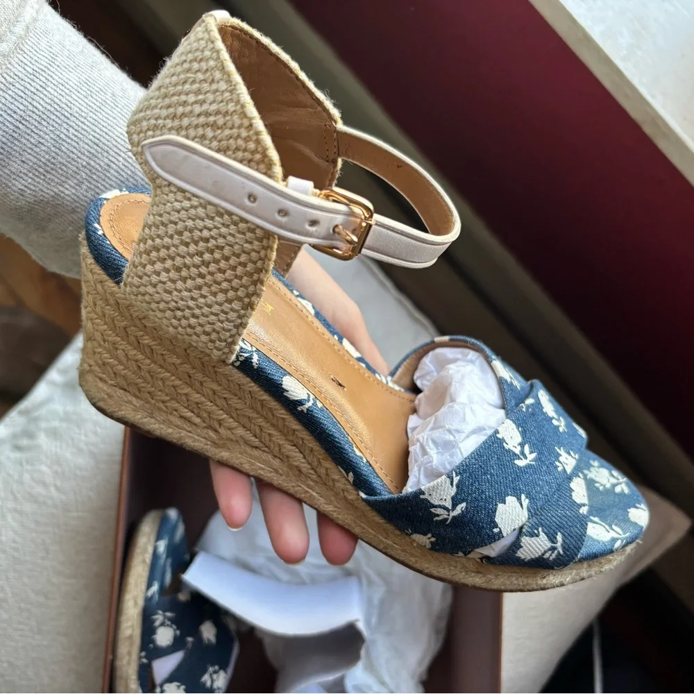 Coach Blue Floral Espadrille Wedge Sandals - Picture 8 of 9